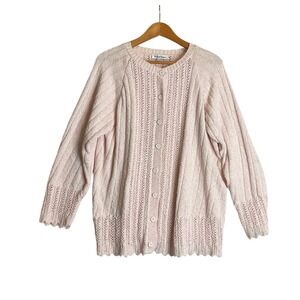 Vintage British Vogue USA Pink Cable Knit Button Up Cardigan Sweater Cottagecore